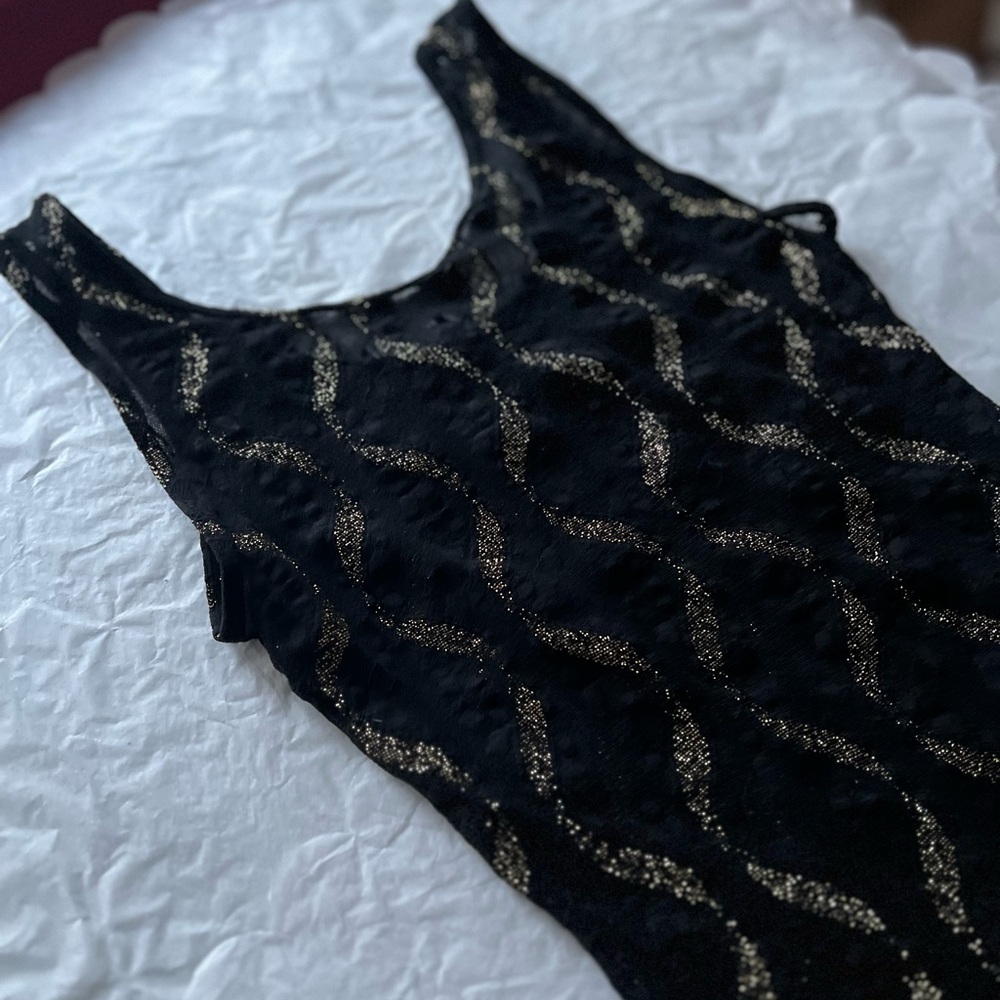 VTG 80s S sheer lace jumpsuit bodycon gold wavy lines disco small roller skating - Picture 11 of 13